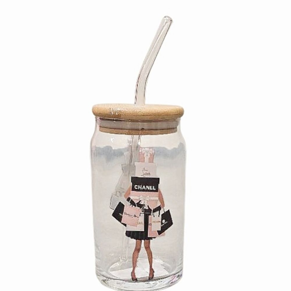 Amanda Greenwood Shop Til' You Drop Chanel & Designer Bag Glass Tumbler w/ Straw